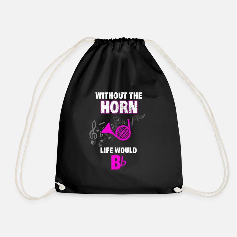 Horn Musician Instrument Gift Gift Idea - Drawstring Bag - black