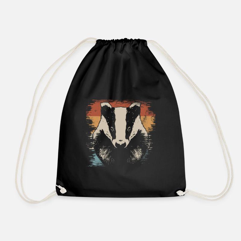 Badger Marten Family Animal Gift Forest Nature - Drawstring Bag - black