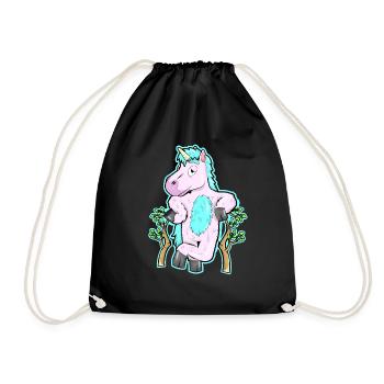 Flauschiges Einhorn im Wald Natur Baum Geschenk - Turnbeutel - Schwarz - Vorne