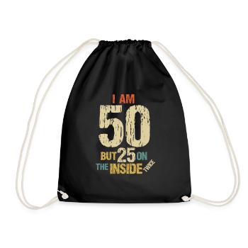 50th Birthday Men Women Round Birthday - Drawstring Bag - black - Front