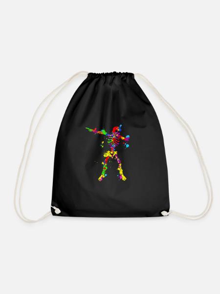 Neon Dab Dabbing Skeleton 80s 80s Dab Dance - Drawstring Bag - black