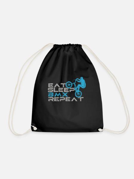 Eat Sleep BMX Repeat funny saying bike - Drawstring Bag - black