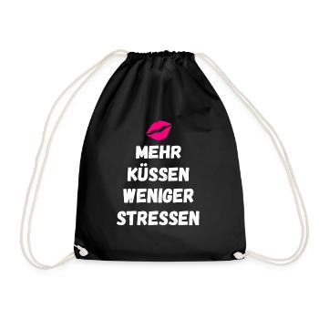 Mehr Küssen Weniger Stressen Lippen Geschenke - Turnbeutel - Schwarz - Vorne