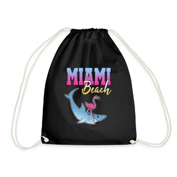 Miami Beach Hai Flamingo beach holiday gift - Drawstring Bag - black - Front