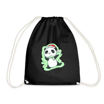 Panda Weihnachten Pandabär Weihnachtlich Niedlich - Turnbeutel - Schwarz - Vorne