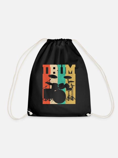 DRUM - Vintage Retro Drum Drummer Gift - Drawstring Bag - black