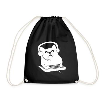 Gamer cat computer gambler funny gaming shirt - Drawstring Bag - black - Front