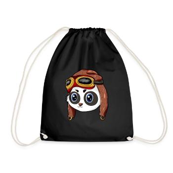 Panda Pilot Fliegermütze - Turnbeutel - Schwarz - Vorne