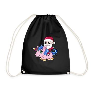 Santa Einhorn Weihnachtsmann Geschenk Tochter - Turnbeutel - Schwarz - Vorne