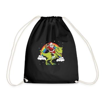 Santa Claus Rides On T-Rex Dinaur - Drawstring Bag - black - Front