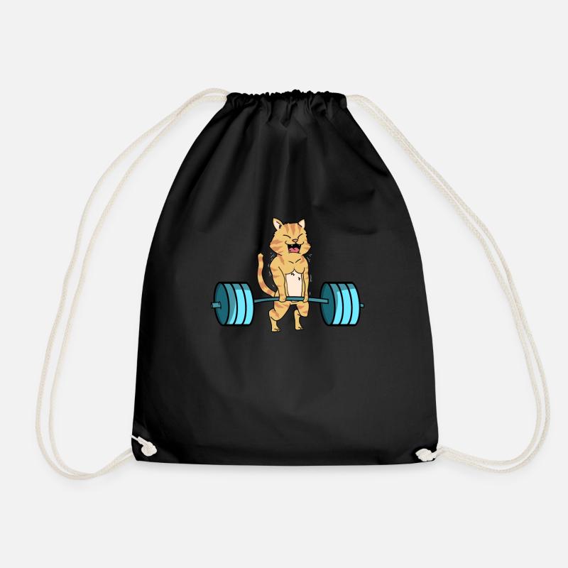 Cats weight lifting dumbbell bodybuilding gift - Drawstring Bag - black