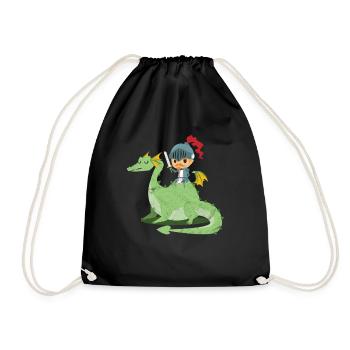 Drache Drachen Ritter Geschenk Kind Sohn Burg - Turnbeutel - Schwarz - Vorne