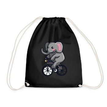 Elephant on bike - Drawstring Bag - black - Front