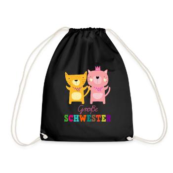 Große Grosse Schwester Katzen Katze T-Shirt - Turnbeutel - Schwarz - Vorne