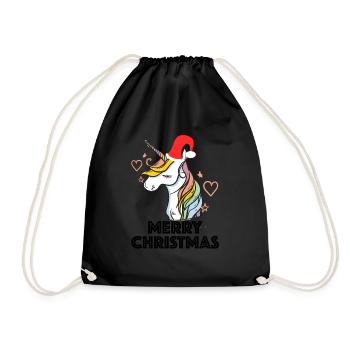 Einhorn Weihnachten Mütze Geschenk - Turnbeutel - Schwarz - Vorne