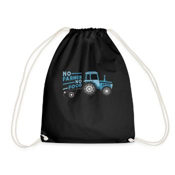 No farmer, no food tractor saying gift - Drawstring Bag - black - Front