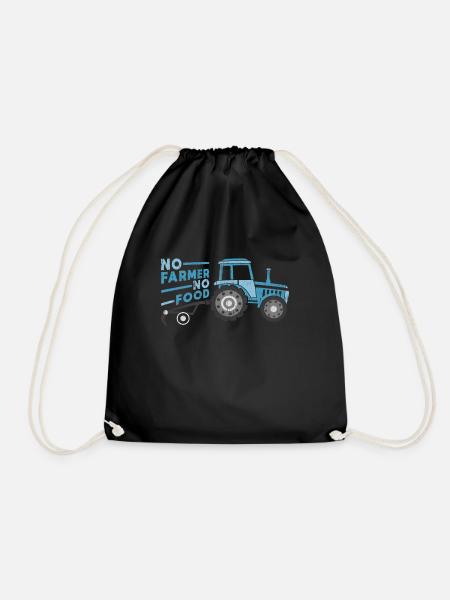 No farmer, no food tractor saying gift - Drawstring Bag - black