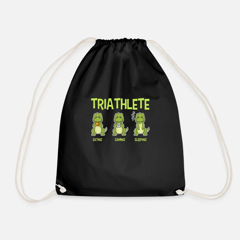 Triathlet Dinosaurier T-Rex Essen Spiel Schlaf - Turnbeutel - Schwarz
