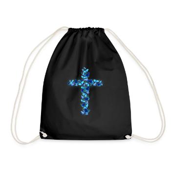 Christliches Kreuz aus Schmetterlingen - Turnbeutel - Schwarz - Vorne