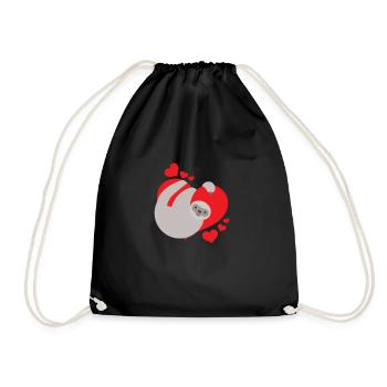 Cute & Adorable Valentines Day Sloth Hugging Heart - Drawstring Bag - black - Front