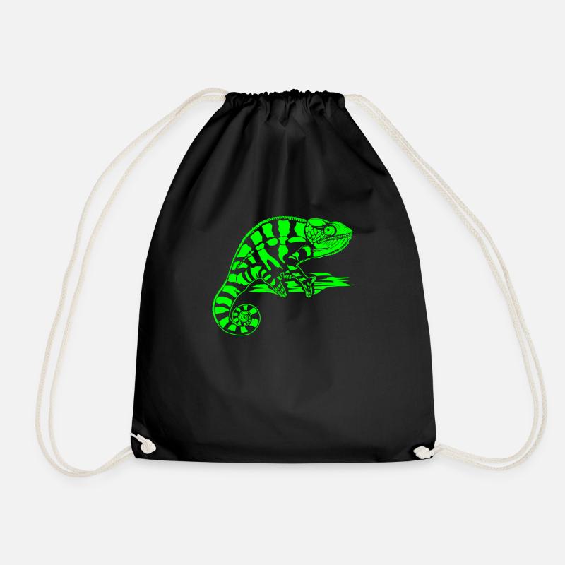 Green Chameleon - Drawstring Bag - black