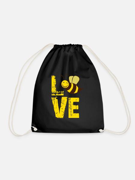 Love Bees, Bee Lover, Bee Gift, Bumble Bee - Drawstring Bag - black