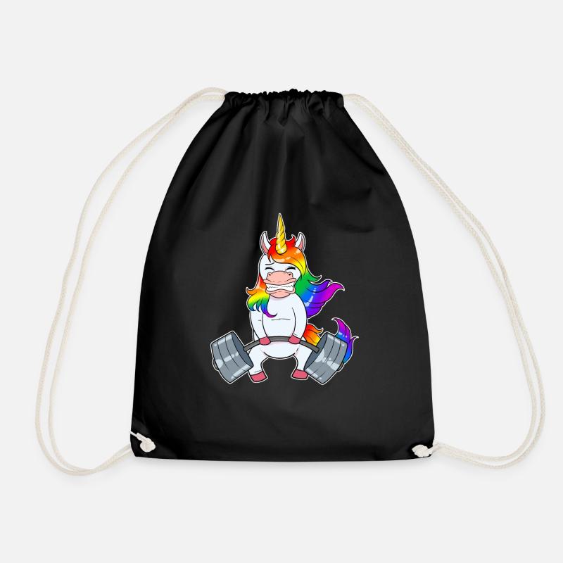 Body building unicorn muscle building dumbbell workout - Drawstring Bag - black
