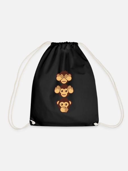Three monkeys - one blind, one deaf, one dumb - Drawstring Bag - black