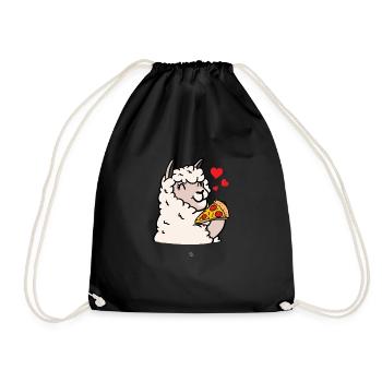 Lama isst Pizza Salami Pizzateller Ofen Geschenk - Turnbeutel - Schwarz - Vorne