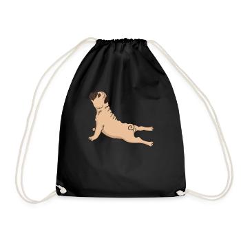 Pug dog yoga exercise gymnastics gift - Drawstring Bag - black - Front