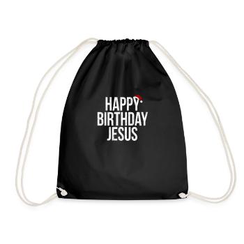 Happy Birthday Jesus Funny Xmas Gift Shirt - Drawstring Bag - black - Front