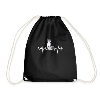 Cadeau ECG de battement de coeur de chien Husky - Sac de sport léger - noir - Devant
