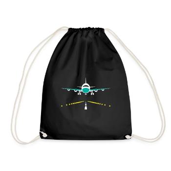 airplane lands - Drawstring Bag - black - Front