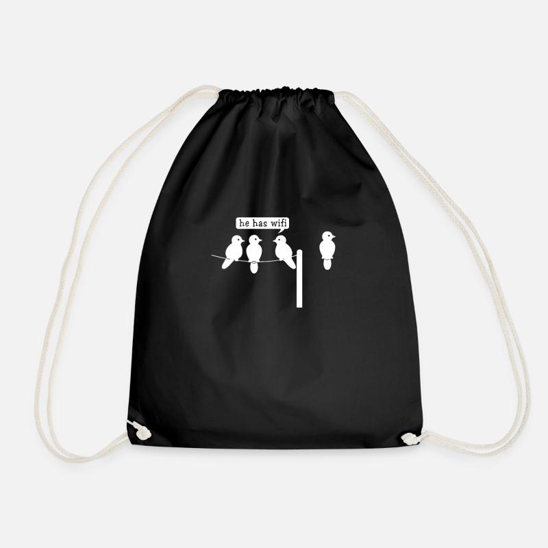 wifi tshirt computer vögel lustig geschenk - Turnbeutel - Schwarz