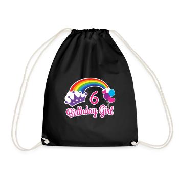 Girls Rainbow Princess 6th Birthday Shirt - Drawstring Bag - black - Front