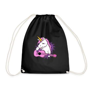 Musik Einhorn Gitarre Banjo Ukulele Geschenk Idee - Turnbeutel - Schwarz - Vorne