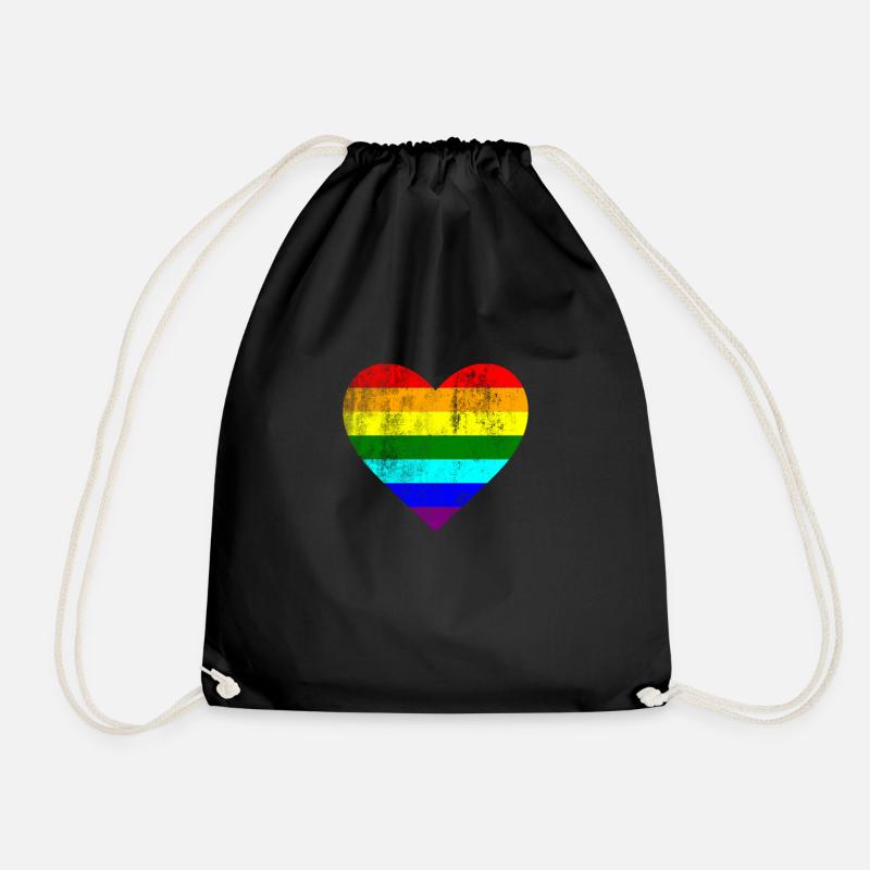 Heart LGTB Pride Gay Gay Lesbian Rainbow - Drawstring Bag - black