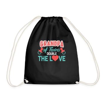 Grandpa Of Twins, Double The Love, Twins Grandpa Gift, Twins Grandfather - Drawstring Bag - black - Front