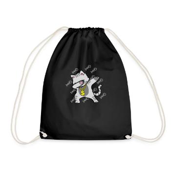 Cat dab gift - Drawstring Bag - black - Front
