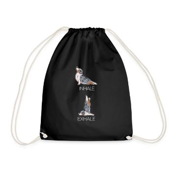 Yoga Hund Einatmen Ausatmen Atemtechnik Geschenk - Turnbeutel - Schwarz - Vorne