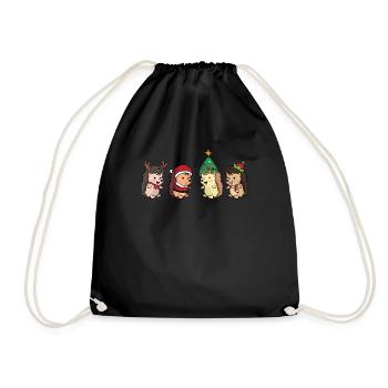 Hedgehog Weinhachten Santa Claus toast gift - Drawstring Bag - black - Front