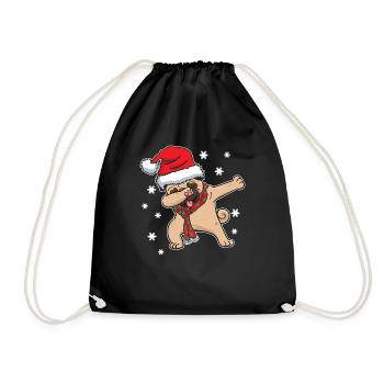 Pug Dog Christmas Funny Dabbing Gift - Drawstring Bag - black - Front