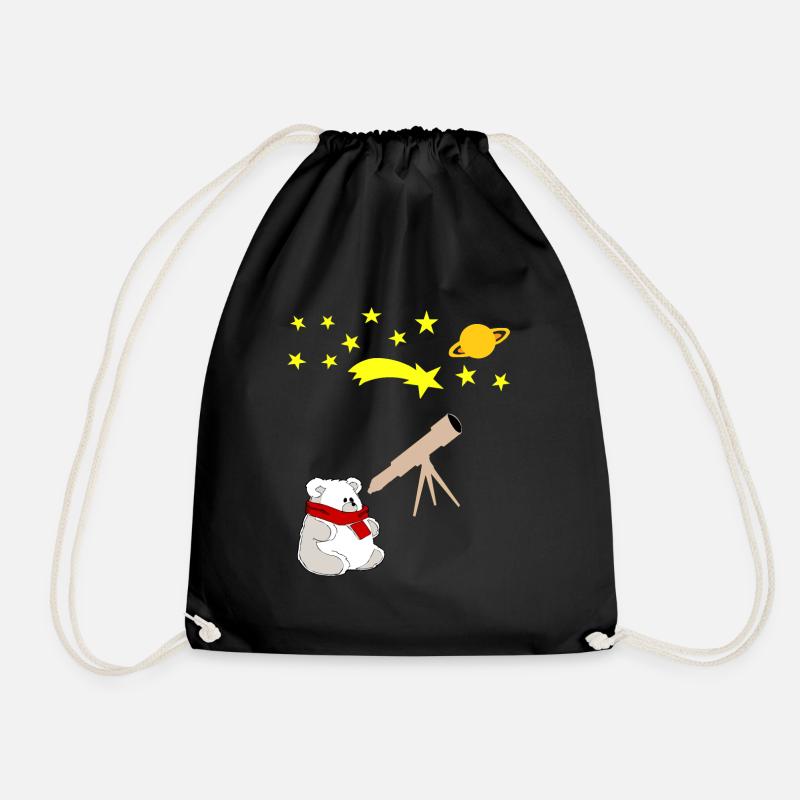 Astronomy polar bear polar bear starry sky telescope - Drawstring Bag - black