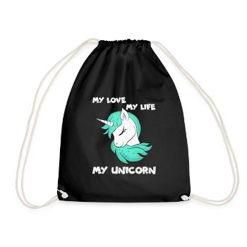 Einhorn - Licorne - Unicorn - Turnbeutel - Schwarz - Vorne