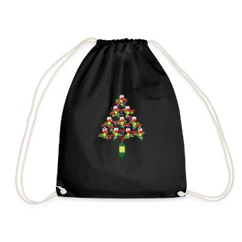 Wine Christmas Tree T-Shirt Gift Idea - Drawstring Bag - black - Front
