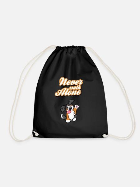 Never Walk Alone Bernese Mountain Dog Gift - Drawstring Bag - black