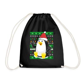 Ugly Christmas Penguin - Drawstring Bag - black - Front