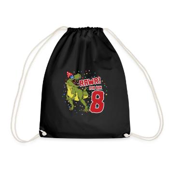 8. Geburtstag Dinosaurier Geburtstags Geschenk - Turnbeutel - Schwarz - Vorne