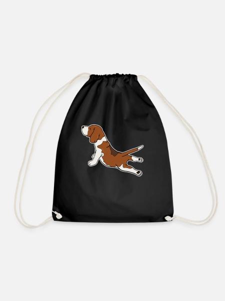 Beagle Dog Funny Yoga Pose Gift - Drawstring Bag - black