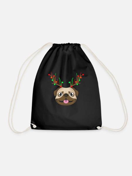 Lustig Rentier Mops Pug Weihnachten 2018 Geschenk - Turnbeutel - Schwarz